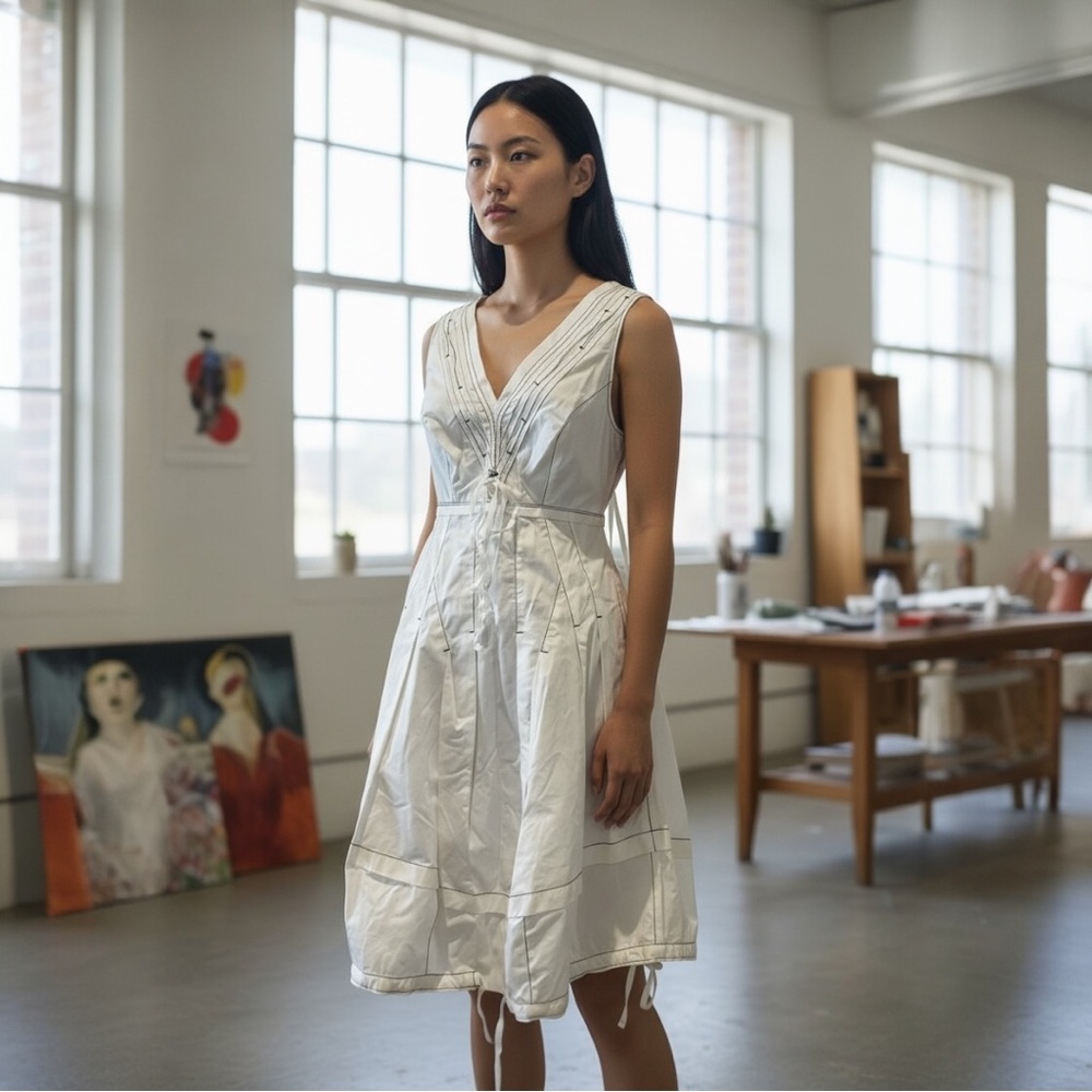 SUMMER DRESS WITH CONTRAST STITCHING